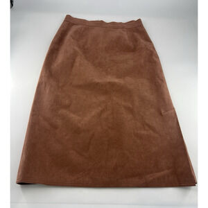 Vintage Suede Skirt Womens Size 10 Pink Rust Midi Slit Zip Boho Minimalist